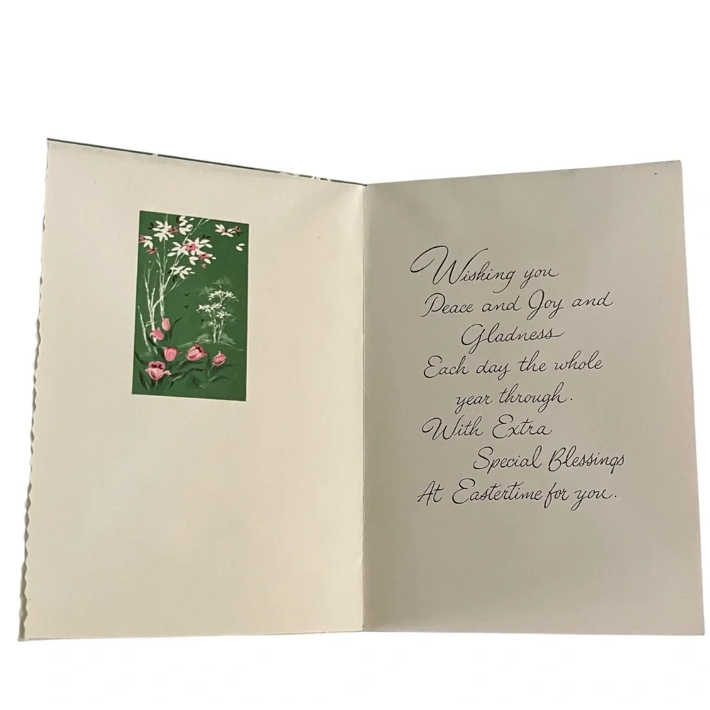 Unused Vintage Joyous Easter Greeting Card Floral Church Quaint Shop Original